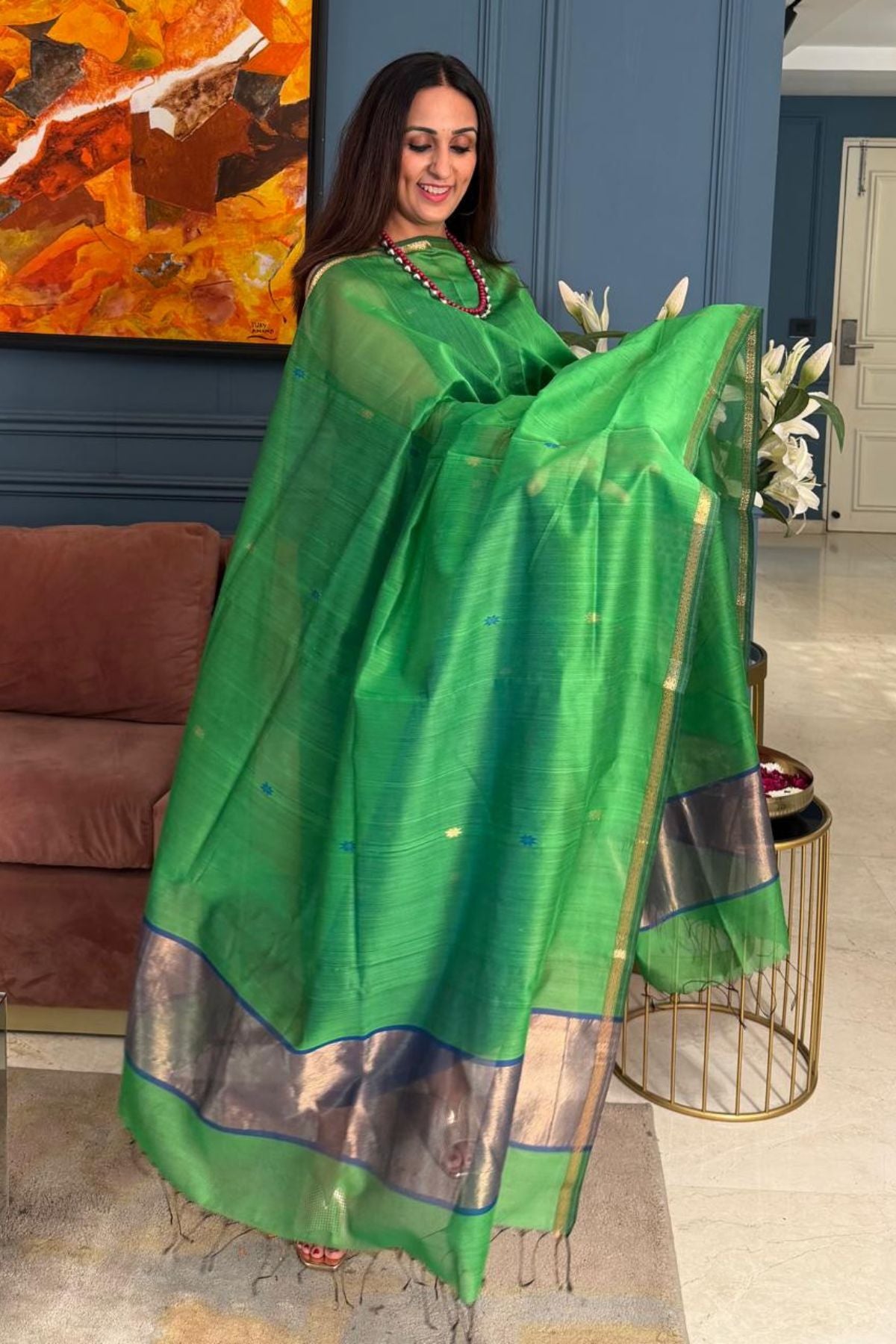 Maheshwari handloom silk by cotton kurta dupatta set